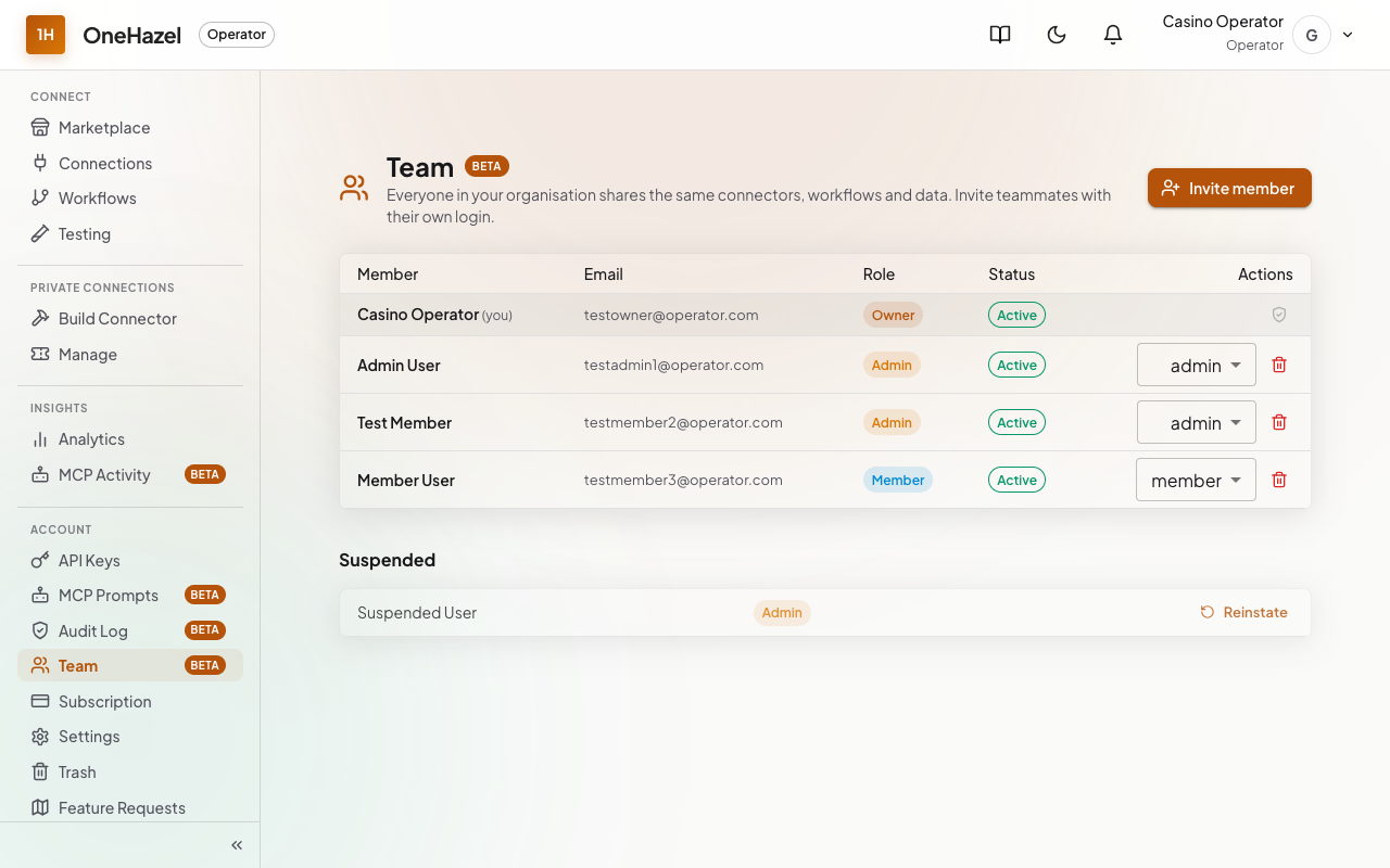 Team management page